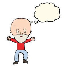 cartoon panicking old man with thought bubble N8