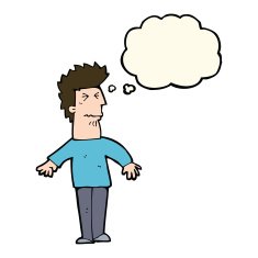 cartoon stressed man with thought bubble N48