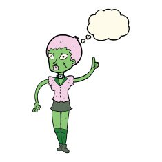 cartoon halloween girl with thought bubble N15