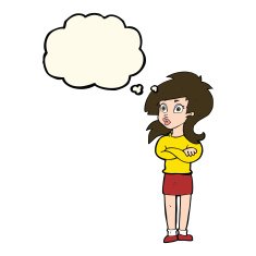 cartoon woman with folded arms thought bubble N21