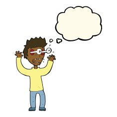 cartoon terrified man with thought bubble N156