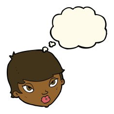 cartoon unimpressed woman with thought bubble N6