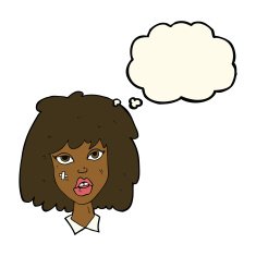 cartoon woman with bruised face thought bubble N5