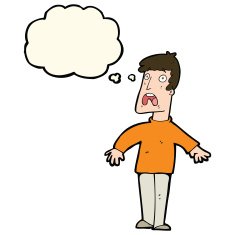 cartoon terrified man with thought bubble N158
