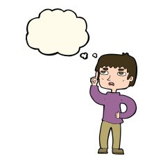 cartoon boy with question thought bubble N13