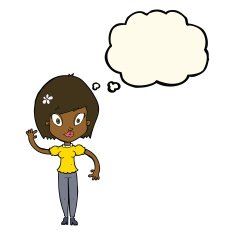 cartoon pretty woman waving with thought bubble N58