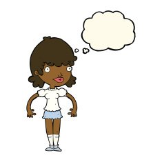 cartoon happy woman with thought bubble N183
