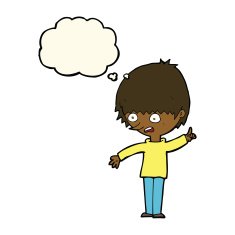 cartoon boy with question thought bubble N14