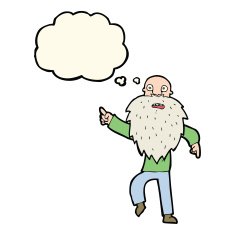 cartoon stressed old man with thought bubble N15