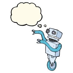 cartoon funny robot with thought bubble N58