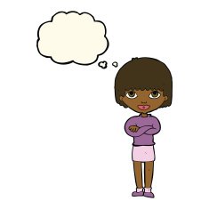cartoon woman with folded arms thought bubble N22
