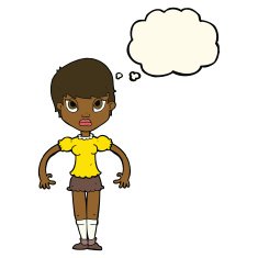 cartoon woman looking annoyed with thought bubble N6