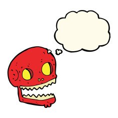 cartoon spooky skull with thought bubble N110