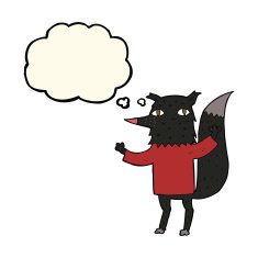 cartoon wolf with thought bubble N14