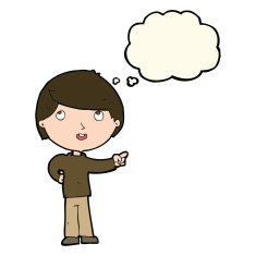 cartoon boy pointing with thought bubble N23