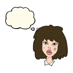 cartoon woman with bruised face thought bubble N6