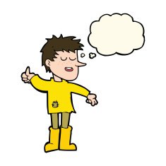 cartoon poor boy with positive attitude thought bubble N7