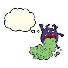 cartoon gross monster being sick with thought bubble N6
