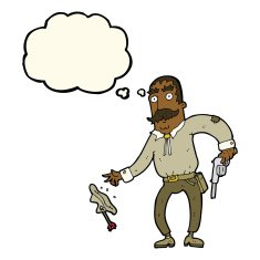 cartoon wild west cowboy with thought bubble N6