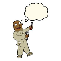 cartoon mechanic with thought bubble N6