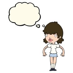 cartoon happy woman with thought bubble N185