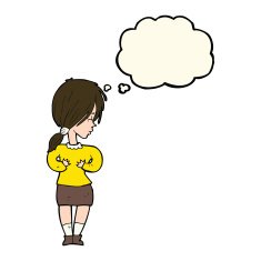cartoon shy woman with thought bubble N35