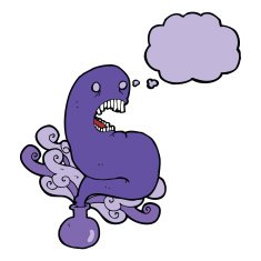 cartoon halloween ghost in bottle with thought bubble N13