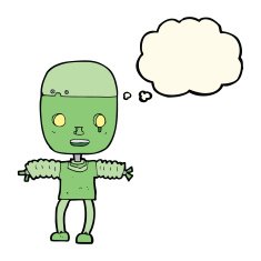 cartoon robot with thought bubble N112