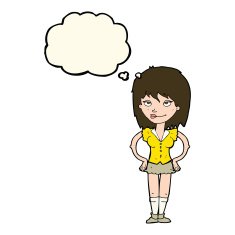 cartoon woman with hands on hips thought bubble N167