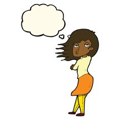 cartoon woman making photo face with thought bubble N7