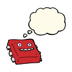 cartoon computer chip with thought bubble N4