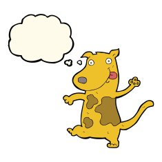 cartoon happy dog with thought bubble N64