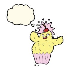 cartoon cupcake monster with thought bubble N7