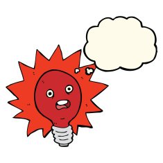 cartoon red lightbulb with thought bubble N4