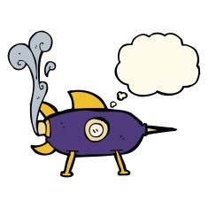 cartoon space rocket with thought bubble N15