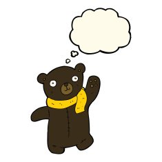 cute cartoon black teddy bear with thought bubble N7