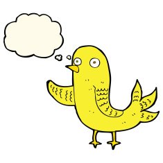 cartoon waving bird with thought bubble N14