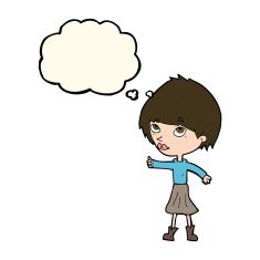 cartoon woman giving thumbs up symbol with thought bubble N46