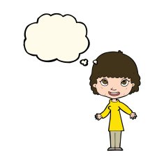 cartoon happy woman with thought bubble N187