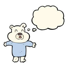 cartoon unhappy polar bear with thought bubble N7