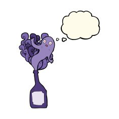 cartoon ghost in bottle with thought bubble N10