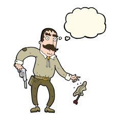 cartoon wild west cowboy with thought bubble N7