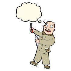 cartoon mechanic with thought bubble N7