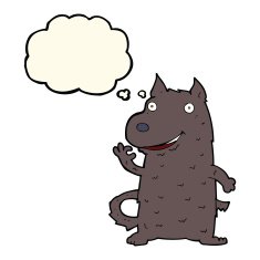 cartoon happy dog with thought bubble N65