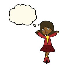 cartoon unhappy girl with thought bubble N15