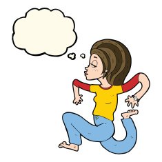 cartoon woman running with thought bubble N8