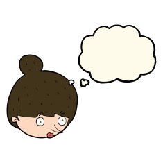 cartoon surprised woman's face with thought bubble N7