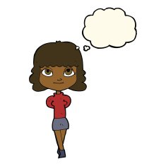 cartoon happy girl with thought bubble N64