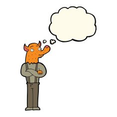 cartoon man with fox head thought bubble N4