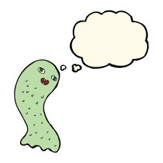 funny cartoon ghost with thought bubble N65